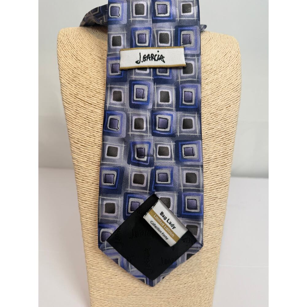 J Garcia Bag Lady Limited Edition Silk Tie Collection 40 Blue Gray Geometric - Picture 2 of 4
